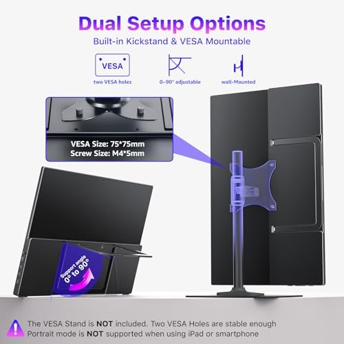 VisionOwl Portable Monitor for Laptop, IPS USB-C HDMI Travel Second Monitor for MacBook Pro Air, PC, PS5, Xbox, Portable Second Screen, Built-in Kickstand, Speakers, VESA Mountable, 15.6 Inch - Image 4