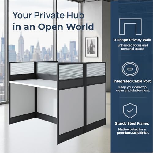 Modular Office Cubicle Workstation Desk with Privacy Panels and Cable Management, 4-Person Long Computer Desk for Commercial Workspace, Sound Dampening Partition Wall (Walnut-B, 47.2IN) - Image 4