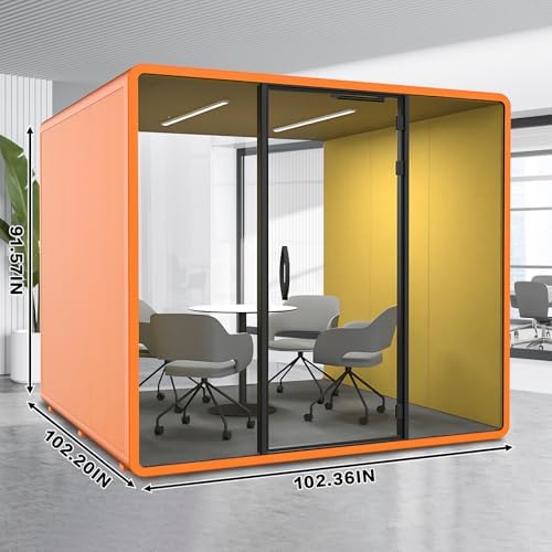Office Sound Booth with Audio Privacy - Soundproof Booth Includes Unique Yellow Interior,Soundproof Room Include Socket,Light,Door Handle& Orange Frame for Conference Room,Bedroom (Yellow) - Image 2