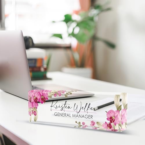 Personalized Name Plate for Desk, Custom Desk Name Plate, Acrylic Name Plate Office Desk Accessories, Personalized Office Gifts for Coworkers Teachers, Employee Appreciation Gifts (A-Butterfly Orchid) - Image 4