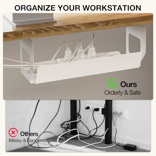 Muvai 59" L Shaped Standing Desk with Cable Tray, Reversible, Oak - Image 6