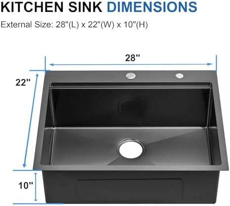 28x22 Black Drop in Workstation Kitchen Sink, Scamall 28x22x10 In 16 Gauge Black Stainless Steel Kitchen Sink with Workstation Topmount Single Bowl Sink Deep with Accessories - Image 4