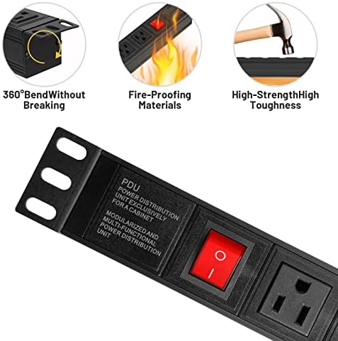 BTU Power Strip Surge Protector Rack-Mount PDU, 8 Right Angle Outlets Wide-Spaced, Mountable Power Strip Heavy Duty for Server Racks, Commercial, 300J,ETL (Black 6FT) - Image 4