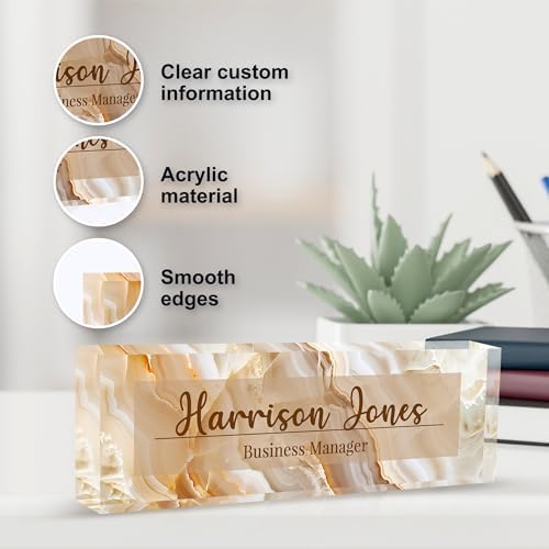 Personalized Name Plate for Desks, Custom Desk Name Plates, Acrylic Name Plate Office Desk Accessories, Personalized Office Gifts for Coworkers Teachers, Employee Appreciation Gifts (B-Gold Flowing) - Image 3