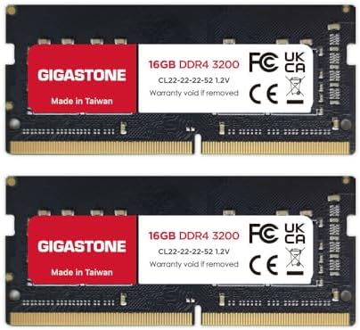 【DDR4 RAM Laptop Only】 GIGASTONE 32GB Kit (2x16GB) DDR4 3200MHz (2933MHz or 2666MHz) PC4-25600 (PC4-23400, 21300) CL22 1.2V SODIMM 260 Pin Unbuffered Non ECC High Performance Notebook Memory Upgrade by Gigastone