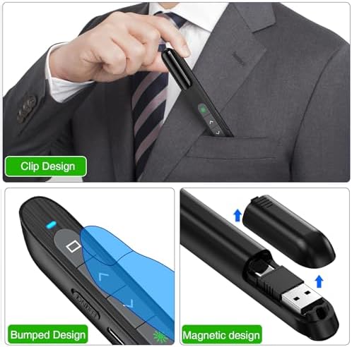 USB C Rechargeable Presentation Clicker with Green Light, Remote Clicker for Presentations Wireless Presenter Slide Changer PPT Advancer with Volume Control for Laptop Computer - Image 5