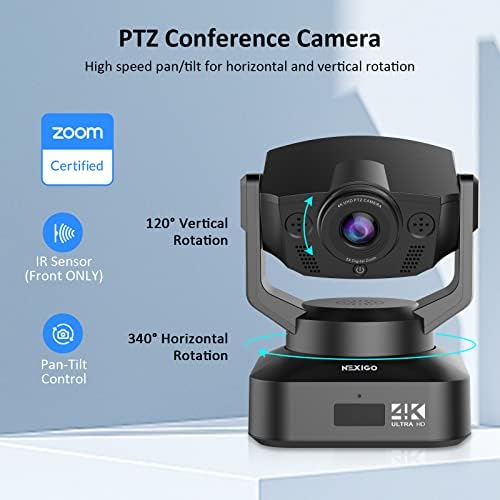 NexiGo N990 4K PTZ Zoomable Webcam, Video Conference Camera System with 5X Digital Zoom, Sony Starvis Sensor, Position Preset, Dual Stereo Mics, Audio Jacks for External Mics (Renewed) - Image 2