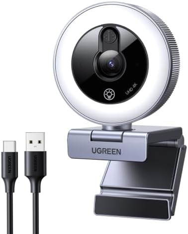 UGREEN 4K Webcam with Ring Light Autofocus, Privacy Cover Mic for Streaming by UGREEN