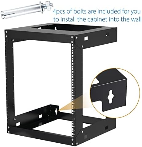 12U Wall Mount Rack Open Frame 19 Inch Server Equipment 2 Post Network Cabinet 18 inches Depth Black by Tedgetal - Image 5
