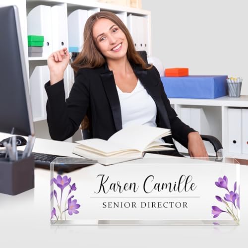 Custom Office Name Plate for Desk - Name Plate Personalized Gifts for Coworkers, Boss, Teacher, Social Worker - Acrylic Office Desk Decor for Women Men - Employee Appreciation Gifts (purple green) - Image 6