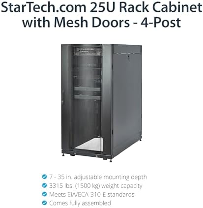 StarTech 25U 4-Post Server Cabinet Kit, 35in Deep, 3307lb (RK2537BKM) - Image 2