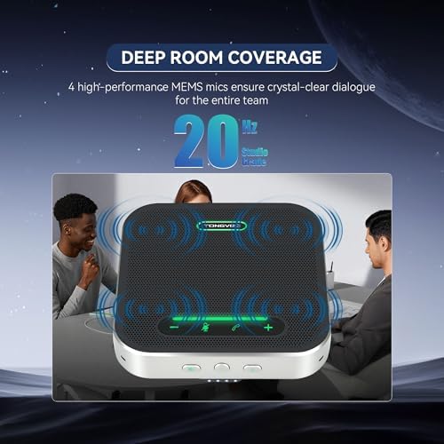 TONGVEO Bluetooth Conference Speaker with Microphone, AI Noise Cancelling USB/Wireless Speakerphone for PC, 4 Mics 360° Voice Pickup, 24H for Zoom, Teams, Home Office Meeting Room - Image 3