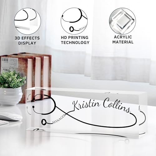 Custom Name Plate for Desk, Personalized Desk Name Plate on Clear Acrylic Glass, Appreciation Gifts for Teacher Employee Boss Coworkers Nurse, Office Desk Accessories for Women Men (Onyx) - Image 5