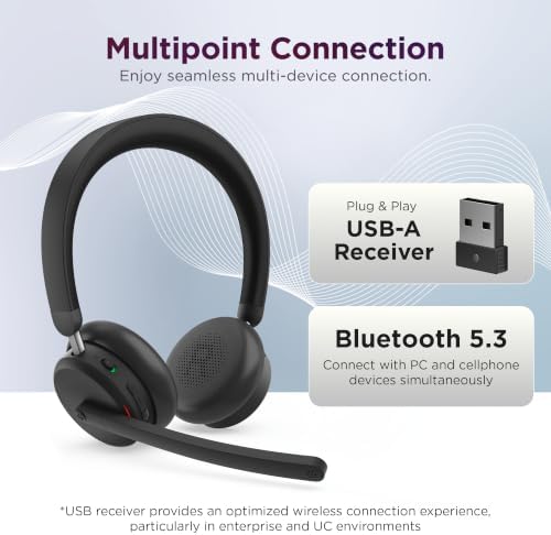 Lenovo Dual Mode Wireless ANC Headset 6550 with USB-A Receiver – Microsoft Teams Certified, Hybrid Active Noise Cancellation, Bluetooth Dual Connectivity, Long Battery Life, Business Headset, Black - Image 2