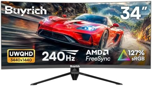 34 Inch 240Hz Curved Monitor, UWQHD 3440x1440 21:9 Ultrawide Gaming Display by Unknown