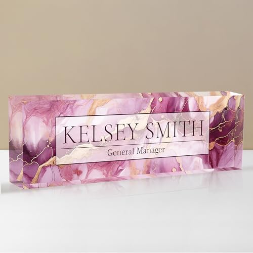 Personalized Name Plate for Desk, Custom Desk Name Plate, Acrylic Name Plate Office Desk Accessories, Personalized Office Gifts for Coworkers Teachers, Employee Appreciation Gifts (C-Mauve Marble) by EOBIBIFUN