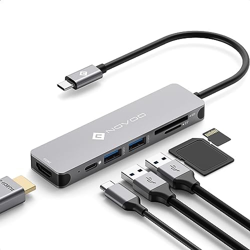 USB C Hub HDMI, MacBook Pro Adapters with 100W PD, NOVOO 6 in 1 Adapter 4K to HDMI, 2 USB 3.0 Ports and SD/TF Cards Reader for iPad Pro/MacBook Pro Air/Type C Devices by NOVOO-ForYourHomeOffice