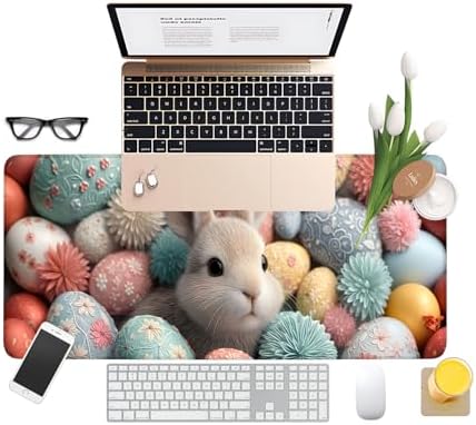 Easter Bunny Gaming Mouse Pad 31.5"x11.8" Large Extended Pad Desk Mat Anti-Slip Rubber Base & Durable Stitched Edges for Gamers Smooth Mouse Pad Writing Surface for Desk Office/Home - Image 3