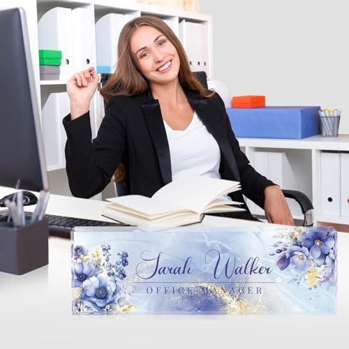 Custom Name Plate for Desk - Desk Name Plate Personalized - Acrylic Office Desk Accessories - Appreciation Gifts for Coworkers Employee Teacher Staff Boss - Office Decor for Women (Purple Flowers B) - Image 3
