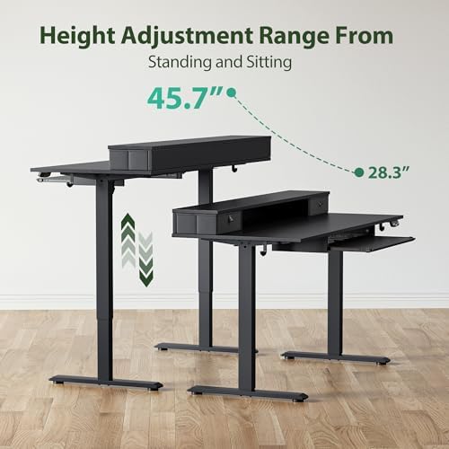 Agilestic 55 Inch Standing Desk with Drawers & Keyboard Tray, Black - Image 6