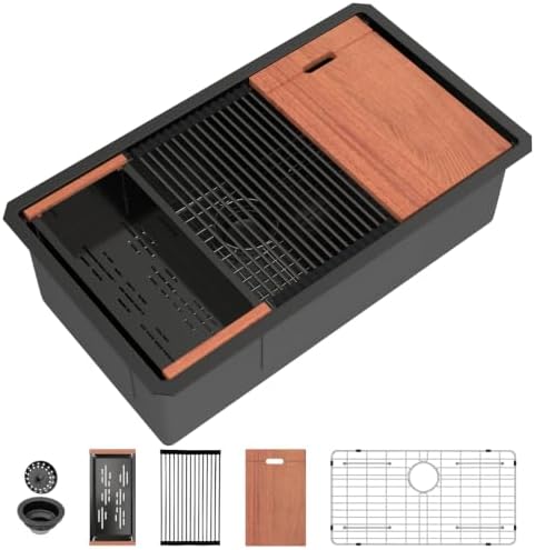 Mocoloo 33 Inch Matte Black Undermount Kitchen Sink Workstation by MocolooHome