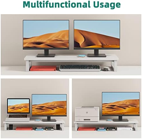 YAOHUOO Dual Monitor Stand Riser, 39Inch Large Monitor Stands for 2 Monitors, Computer Monitor Stand, Wooden Desktop Oraganizer Shelf for Office Desk Computer,Laptop,TV - Image 4