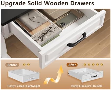 OffiGo 55 Inch L Shaped Standing Desk with 4 Wooden Drawers, White+Black - Image 4