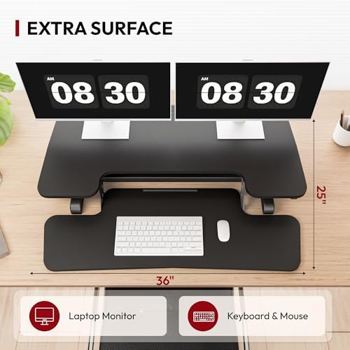 SANODESK 36" Standing Desk Converter, Adjustable Sit to Stand Desk Riser with Effortless Lifting for Home Office, Desk Topper for Dual Monitors, Computer Lift with Keyboard Tray, Black - Image 7