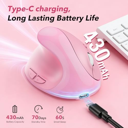 Left‑Hand Ergonomic Vertical Wireless Mouse Type‑C Rechargeable 6‑Btn Mice - Image 4