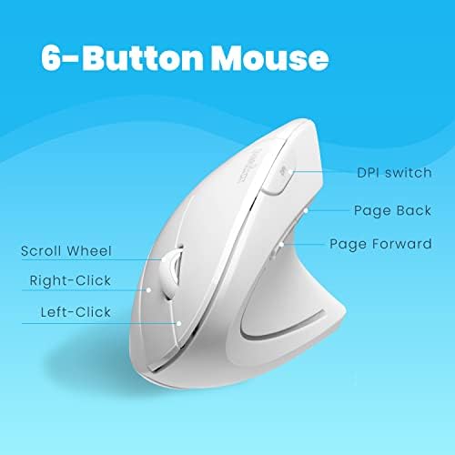Perixx PERIMICE-713W Wireless Ergonomic Vertical Mouse - 2.4G Spec with USB Receiver - On/Off Switch - 6 Buttons Right Handed Design - White - Image 5