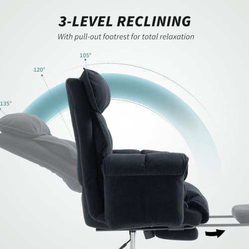 HOMCOM Desk Chair Comfy Recliner with Foot Rest Extra Wide Seat Black - Image 6