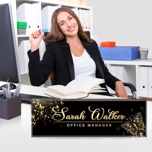 Custom Name Plate for Desk - Desk Name Plate Personalized - Acrylic Office Desk Accessories - Appreciation Gifts for Coworkers Employee Teacher Staff Boss - Office Decor for Women Men (Gold Butterfly) - Image 3