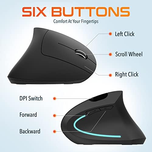 Delton Ergonomic Vertical Wireless Mouse with 2.4GHz USB Dongle - Image 5