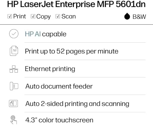 HP LaserJet Enterprise MFP 5601dn Printer, Print, scan, Copy, Fast speeds, Advanced Security, Best for Enterprise, AI-Capable (A29Z5A) - Image 2