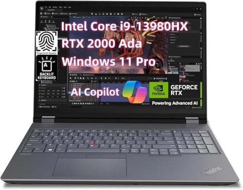 NewLenovo ThinkPad P16 Gen 2 Mobile Workstation Laptop (16" FHD+, Anti-Glare, Core i9-13980HX 24Core, 32GB RAM 1TB SSD, NVIDI.A RTX 2000 Ada 8GB)Backlit KB Thunderbolt Copilot+AI PC Win 11 Pro by Basrdis