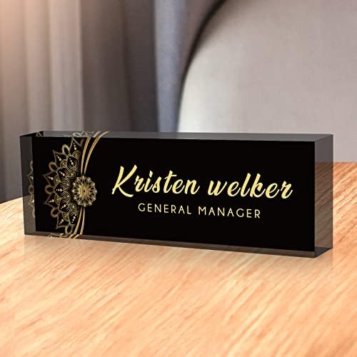 SalaGraphics Desk Name Plate Personalized, Custom for Desk, Office Decor Women Men, Acrylic Accessories, Gifts Coworkers Boss Teacher, Employee Appreciation (Black Flower), 8''(L)x2.5(W) by SalaGraphics