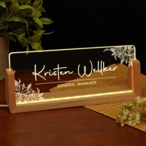 Custom Name Plate for Desk, Personalized Light Up Acrylic Desk Name Plate, Personalized Office Gifts for Boss Coworkers Teacher, Employee Appreciation GIfts, Office Decor for Women Men by EOBIBIFUN