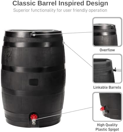 RTS Home Accents 50-Gallon ECO Rain Barrel Made with 100% Recycled Plastic, Flat Back Rain Water Collection Barrel, Black - Image 4