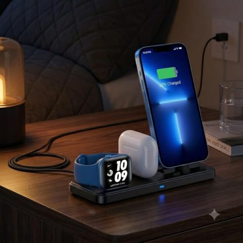 3 in 1 Wireless Charging Station for Apple Multiple Devices, Magnetic Charging Dock for Phone 14/13/12, Fast Charging Stand for iWatch AirPods, Foldable Travel Phone Charger - Image 2