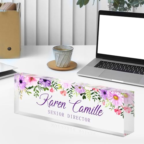 Custom Office Name Plate for Desk - Name Plate Personalized Gifts for Coworkers, Boss, Teacher, Social Worker - Acrylic Office Desk Decor for Women Men - Employee Appreciation Gifts (green purple) - Image 6