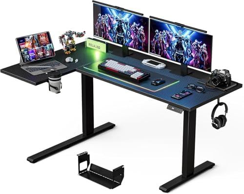 Muvai 71" L Shaped Standing Desk with Cable Tray, Reversible, Black Carbon by Unknown