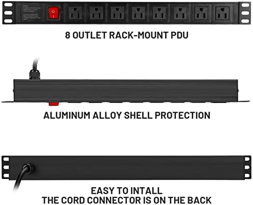 BTU 2PCS Power Strip Surge Protector Rack-Mount PDU, 8 Right Angle Outlets Wide-Spaced, Mountable Power Strip Heavy Duty for Server Racks, Commercial, 300J (Black 6FT) - Image 2