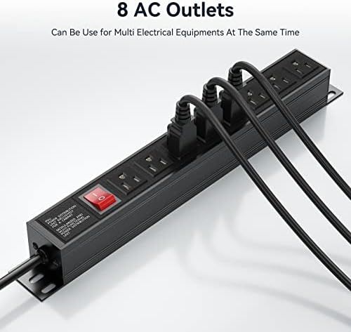 Heavy Duty Power Strip,8 Outlet Metal Power Strips Wall Mount, 1.6 inch Wide Spaced Industrial Surge Protector, Garage Outlet for Shop Workshop Power Strip with Switch & 6 FT Extension Cord, 300J - Image 2