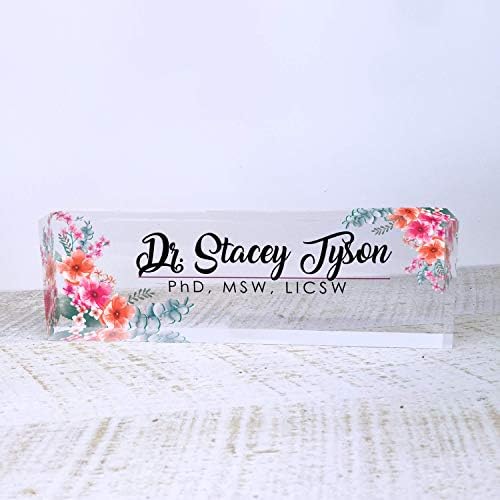 Artblox Office Desk Name Plate Personalized | Custom Name Plates for Desks | Flowers Wild Design On Clear Acrylic Glass | Office Desk Decor - (8" x 2.5") - Image 2