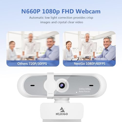 NexiGo N660P (Gen 2) 1080P 60FPS Webcam with Software Control, Dual Microphone & Cover, Autofocus, HD USB Computer Web Camera, for OBS/Zoom/Skype/FaceTime/Teams/Twitch, White - Image 2