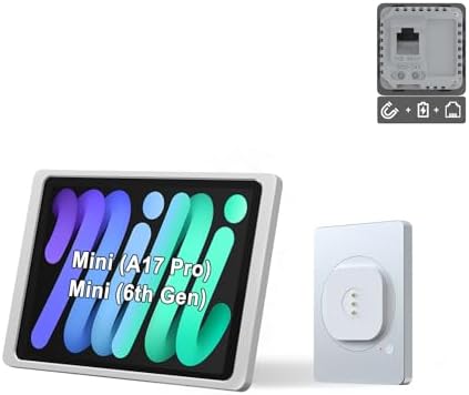 Magnetic Wall Mount with Charging Case A6 for iPad Mini (A17 Pro, A15 Bionic) 8.3-Inch. PoE and DC up to 18W Quick Charge, Strong Magnets, 360 Rotation by EMONITA