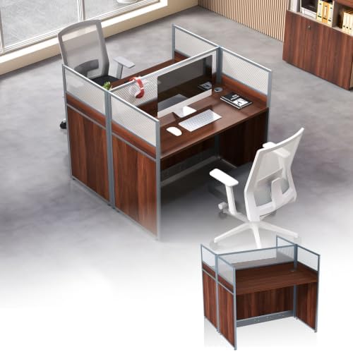 Modular Office Cubicle Desk Workstation with Privacy Panels and Cable Management, 2-Person Long Computer Desk for Commercial Workspace, Sound Dampening Partition Wall (Walnut, 47.2IN) by UsosidamFoldTables