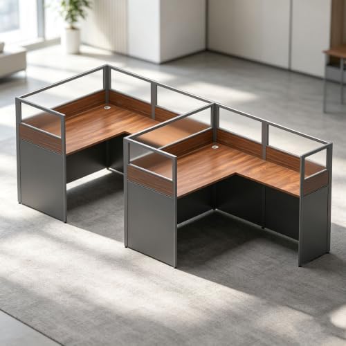 Office CubicleDesk with Mute Privacy Panels (B2 Person-S, Dark Walnut) by Nykto