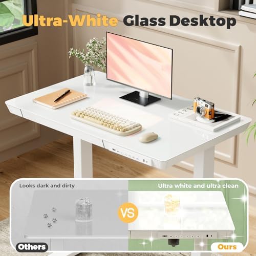 32" Glass Standing Desk with Drawer, Small Electric Desk - Image 5