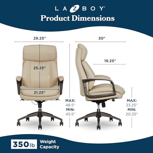 La-Z-Boy High-Back Ergonomic Office Chair, AIR Lumbar Support Leather Chair - Image 3